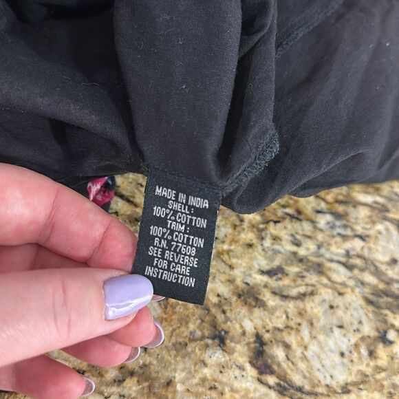 The J. Peterman Co Floral Pleated Boho Shirt Dress In Black Size M - Picture 9 of 10